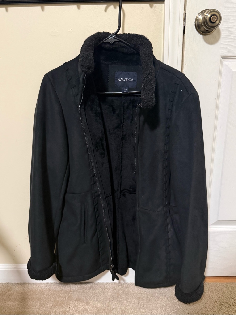 Nautica Black Faux-Suede Sherpa-Lined Jacket